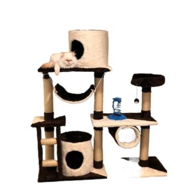 Imagem de Arranhador com Casinhas E Rede Para Gatos (baunilha com marrom)