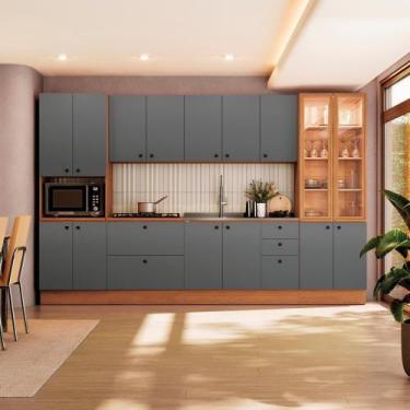 Imagem de Cozinha Modulada Pixel Kappesberg 100% Mdp Canela-cinza Sagrado 340cm