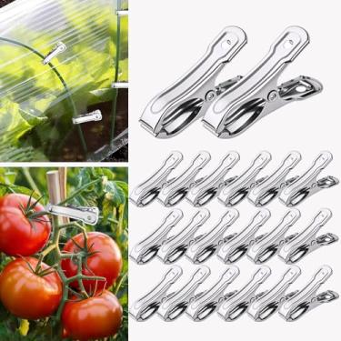 Imagem de 20 peças de clipes de jardim, grampos de estufa de aço inoxidável, têm uma forte aderência para segurar a rede, pano de sombra ou coberturas de plantas para aros de jardim ou aros de estufa