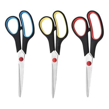 Imagem de Pacote com 3 tesouras resistentes de 20 cm com lâminas ultra afiadas e alças confortáveis - para escritório, casa, escola, costura e artesanato