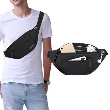 Imagem de Pochete transversal grande com bolsos com zíper, bolsa esportiva preta impermeável com cinto para viagens, corrida, caminhada, Preto, Pochete grande (4 bolsos com zíper)