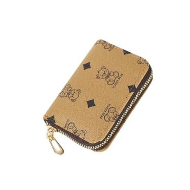 Imagem de Carteira feminina com porta-cartão de crédito, carteira de couro com zíper, estojo de cartão pequeno com zíper para homens e mulheres, Marrom, marrom