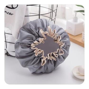 Imagem de Touca de banho feminina dupla camada impermeável protetor de cabelo reutilizável capa de chuveiro elástica lavável