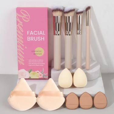 Imagem de Conjunto de pincéis de maquiagem de 12 peças com base em pó, corretivo, blush, sombra, macio, sem costura e não irritante (tez)