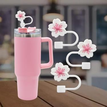 Imagem de 3 peças de tampa de palha de flores de cerejeira para copo Stanley, topo de palha fofo 10 mm 1 cm tampas de pontas reutilizáveis