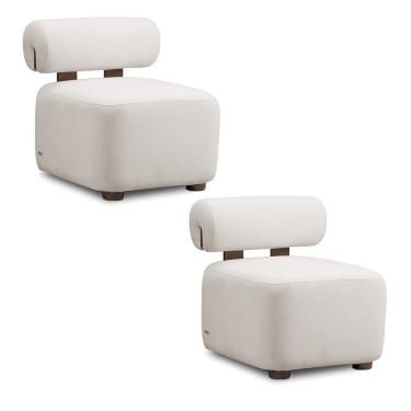 Imagem de Poltrona Decorativa para Sala Kit 2 Helora Bouclê Cinza Claro E03 - D'Rossi