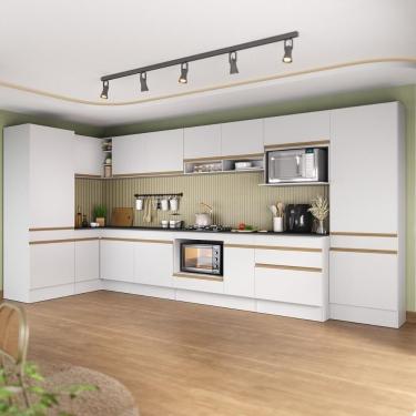 Imagem de Cozinha Modulada Completa Canto 409cm Com Rodapé Veneza Multimóveis MP2304 Branco Dourado