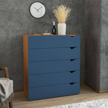 Imagem de Cômoda 5 Gavetas Porto Freijó Azul Politorno Móveis