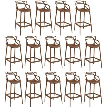 Imagem de Kit 14 Banquetas Allegra Com Encosto Design Cozinha/bancada - Marrom