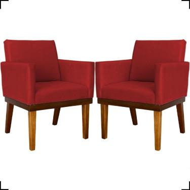 Imagem de Kit 2 Poltronas Decorativa Para Sala Recepção Consultório Escritório Base Em Madeira Divine Suede