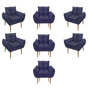 Imagem de Kit 07 Poltronas Decorativas Opala Retro Consultório Cor:azul Marinho