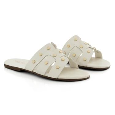 Imagem de Sandalia Feminina Rasteirinha Flatform Flat Rasteira Enfeite Metalizado (Branco, BR, Adulto, Numérico, 37)