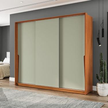 Imagem de Guarda Roupa Roupeiro 3 Portas de Correr 4 Gavetas Porto Freijó Verde Politorno Móveis