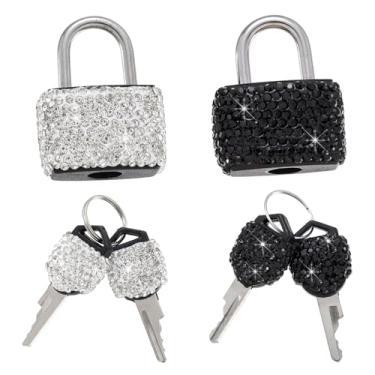 Imagem de 2 cadeados pequenos com chaves, mini cadeados de bagagem, cadeado brilhante com chave de metal para bolsa de viagem (branco + preto)
