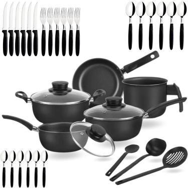Imagem de Jogo De Panelas Elegan 33 Peças Com Talheres - Preto