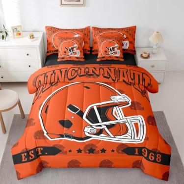 Imagem de Erosebridal Jogo de cama de casal com 7 peças, futebol americano, futebol americano, para crianças e adultos, competição de rúgbi, jogo de cama (Cincinnati)