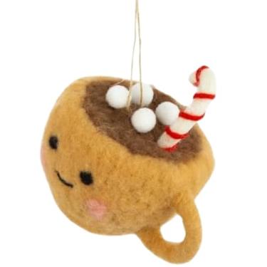 Imagem de The Bridge Collection Enfeite de Natal de feltro de chocolate quente e café – Decoração aconchegante de árvore de Natal – Caneca de feltro fofa com Marshmallows e palito de hortelã-pimenta