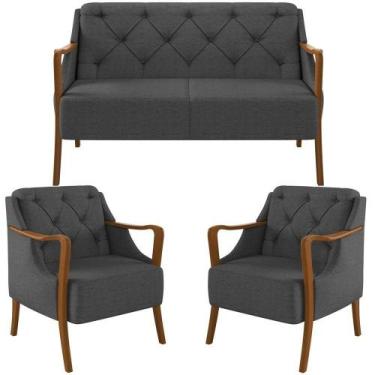 Imagem de Kit Sofá 02 Lugares 135Cm Com 02 Poltronas Coral M03 Chumbo - LYAM DEC