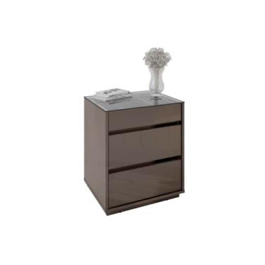 Imagem de Mesa De Cabeceira Para Quatro Belize 3 Gavetas Porta Joias Tampo de Vidro (Cinza/Perola)