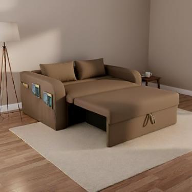 Imagem de Sofá Cama Com Baú 2 Lugares 140cm Lady Day Retrátil Com Almofadas Veludo Cappuccino Aconchegante