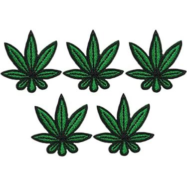 Imagem de Papapatch Conjunto de 5 pequenos pequenos pequenos adesivos de maconha folha de maconha decoração reparo roupas jaqueta camiseta bolsas diy aplique costurar em adesivos bordados - verde