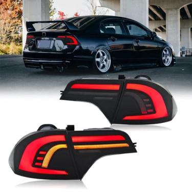 Imagem de AUTOARIUM Conjunto de luz traseira de LED adequado para Honda Civic Sedan 2006-2011 4 portas traseiras com sequencial sequencial DRL luz de freio reversa, par de lâmpadas traseiras do lado do