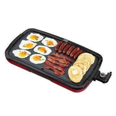 Imagem de Dash Grelha elétrica deluxe diária com placa de cozinha antiaderente removível para panquecas, hambúrguers, quesadillas, ovos e outros lanches, inclui bandeja de gotejamento + livro de receitas, 50 x 26 cm, 1500 watts - vermelho