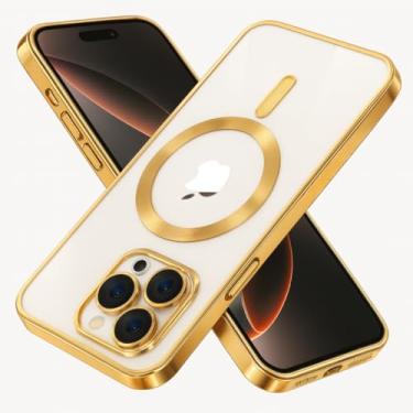 Imagem de Capinha Case Capa Transparente Magnética Anti Impacto Slim Luxo Premium Proteção de Câmera Para iPhone (Gold, iPhone 13 Pro Max)