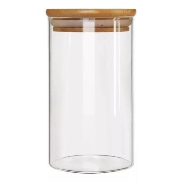 Imagem de Pote De Vidro Hermético Redondo Com Tampa Bambu - 1100Ml