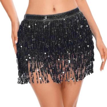Imagem de Saia de lantejoulas ASKHOPE de 4 camadas com franja brilhante para mul