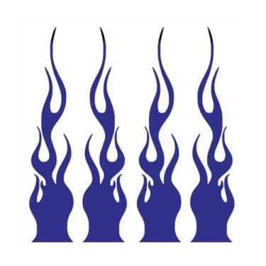 Imagem de Pacote com 4 adesivos de vinil refletivo de chamas de 15 cm/15 cm para pista de carro, veículo, motocicleta, skate, laptop, decoração DIY (azul)