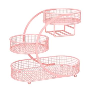 Imagem de ＫＬＫＣＭＳ Cesto de frutas, suporte para pão, moderno, com 3 níveis, para armazenar frutas e vegetais, ideal para lanches em casa ou na sala de, Rosa