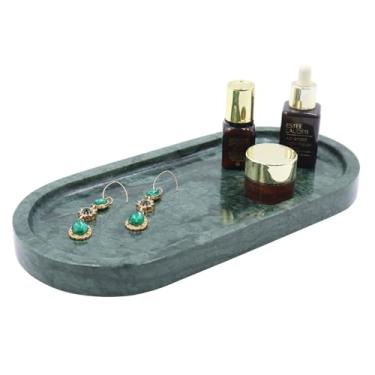 Imagem de Kesoniku Bandeja de mármore natural, bandeja decorativa oval para balcão de banheiro, organizador de pedra de bancada, bandeja coletora para cozinha, perfume, velas, bandeja decorativa de joias