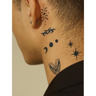 Imagem de 6 peças de tatuagens minimalistas semi permanentes de suco de ervas, minisímbolo, floral, borboleta, estrela, lua, festa, presente, pulso, dedo, clavícula, corpo, impermeável, adesivo de tatuagem