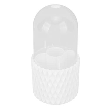 Imagem de Porta Pincéis de Maquiagem Giratório 360 Com Capa Transparente - 5 Grades para Pincéis, Almofadas de Algodão, Delineador, Batom e Pequenos Perfumes - Plástico Branco