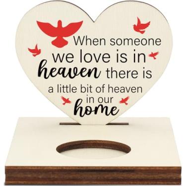 Imagem de Castiçal Memorial Tealight com verso "Heaven in Our Home", placa de lembrança em forma de coração, presente de luto de simpatia, LMM14