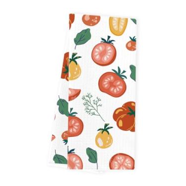 Imagem de WINGTECA Toalhas de cozinha de tomate, toalhas de prato de verão, decoração de cozinha, presentes de verão para mulheres, homens, anfitriãs, amigos, waffle, tecer, chá, toalha de mão para decoração de