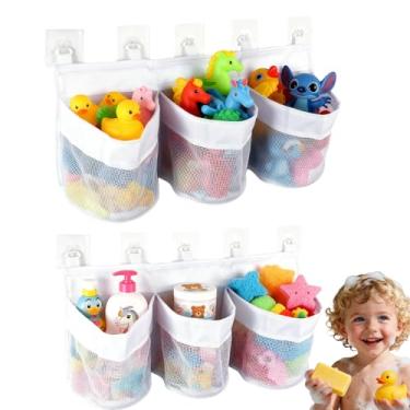 Imagem de 2 unidades de armazenamento de brinquedos de banho, suporte de brinquedos para banheira, organizador de brinquedos de banho de bebê para banheira, suporte de brinquedo de banho de malha de grande