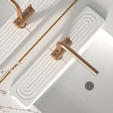 Imagem de CARMALU Tapete de torneira para pia de cozinha - 61 cm de comprimento diatomáceas lama absorvente de água protetores de pia de secagem rápida para balcão de banheiro pia de cozinha (branco)