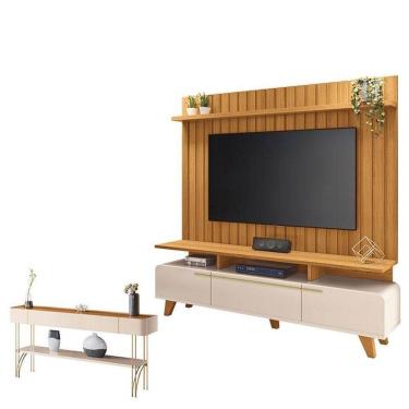 Imagem de Rack Bancada Essenza E Painel Link 2.0 Com Aparador Vivant Off White Cinamomo - Hb Móveis