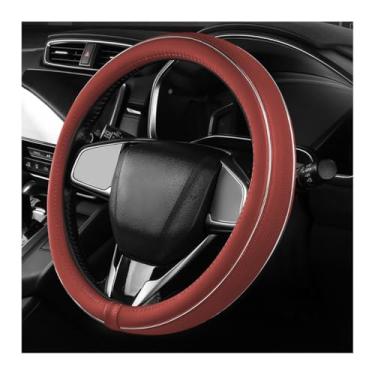 Imagem de MUQIDA Capa de volante de carro, protetor de volante de couro antiderrapante com tira de fibra, envoltório de roda confortável envoltório de roda decoração de interior esportivo para a maioria dos