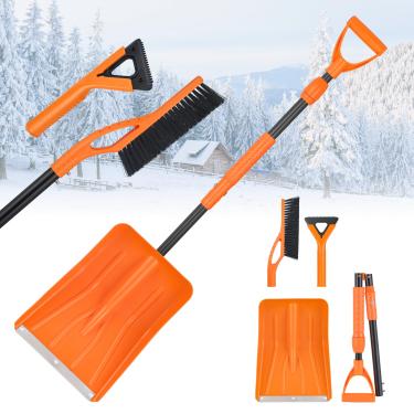 Imagem de Luvenia Kit de escova de neve e raspador de gelo 3 em 1, pá de neve extensível dobrável, raspador de gelo para carro, SUV, caminhão, veículo, Jeep RV, carro, laranja