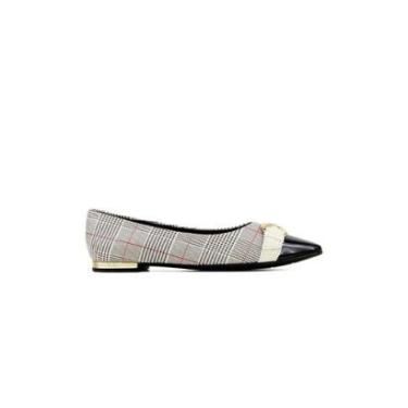 Imagem de Sapatilha Bico Fino Piccadilly Detalhe Fivela Xadrez/Preto-Feminino