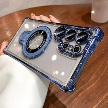 Imagem de HJZSZX Capa de celular com suporte magnético de luxo para S24Ultra (para S24Ultra/azul)
