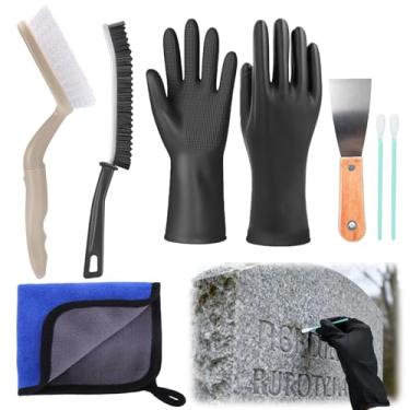 Imagem de XANGNIER Kit de limpeza de lápide, ferramentas de escova de limpeza de lápide para limpeza de túmulos, lápides de cemitério, lápide, pedra de granito - inclui escova de fenda, toalha, luvas, raspador