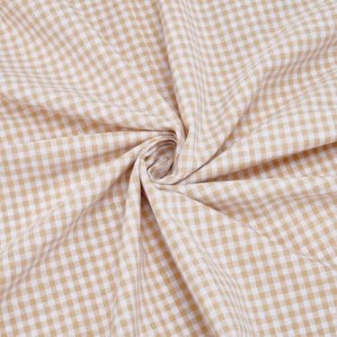 Imagem de PLIGREAT Tecido xadrez de algodão de linho, 1,1 m × 139 cm, tecido de costura xadrez amarelo e branco para artesanato faça você mesmo, conjuntos de cama, corredor de mesa, acessórios de roupas