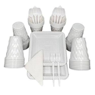 Imagem de Kit 180 Itens Festa Aniversário Completo Preto E Branco Descartável Prato Copo Garfo Guardanapo Cor Time P/ 40 Pessoas (Branco)