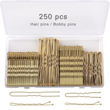 Imagem de 250 grampos de cabelo, grampos de cabelo loiro com caixa de armazenamento, grampos ondulados 5 cm 6 cm, pinos de cabelo em forma de U 5 cm 7 cm, adequados para todos os tipos de cabelo, grampos de