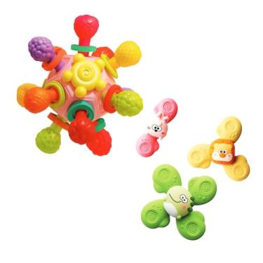 Imagem de Kit Sensorial para Bebês +6 Meses – Mordedor Infantil de Bolinha 360° com Chocalho + Spinner Infantil Educativo – Coordenação Motora e Estímulo Tátil, Alívio da Dentição,Desenvolvimento Sensorial e Atividades Montessori.
