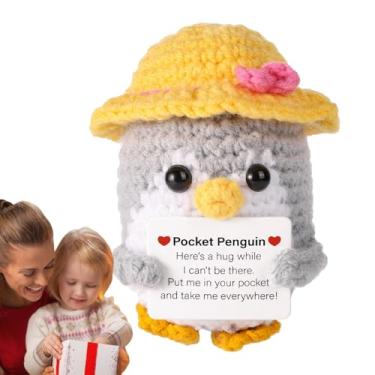 Imagem de Boneca positiva de malha, boneca de afirmação positiva, Boneca Pinguim de Natal, Boneca de malha de pinguim fofo de crochê artesanal com cartão positivo para irmã